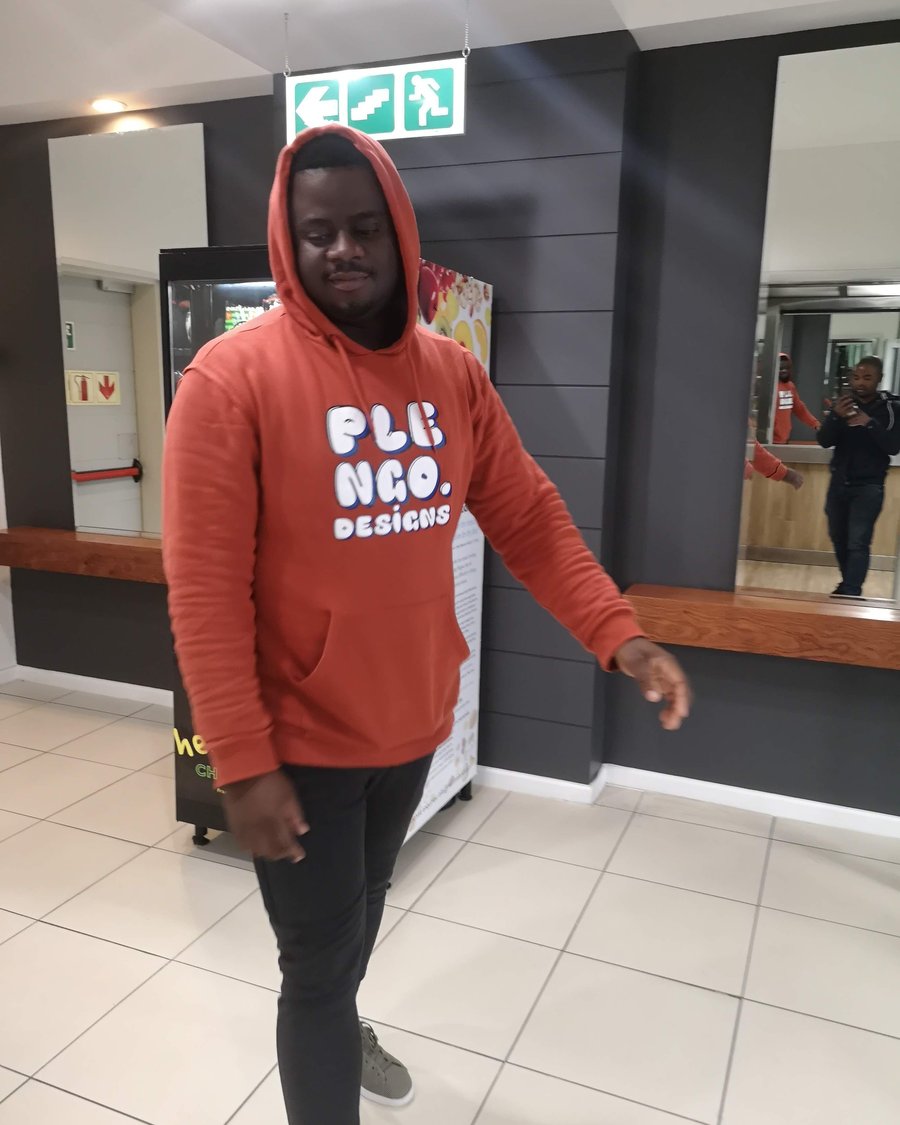 A Plengo Designs branded hoodie, worn.